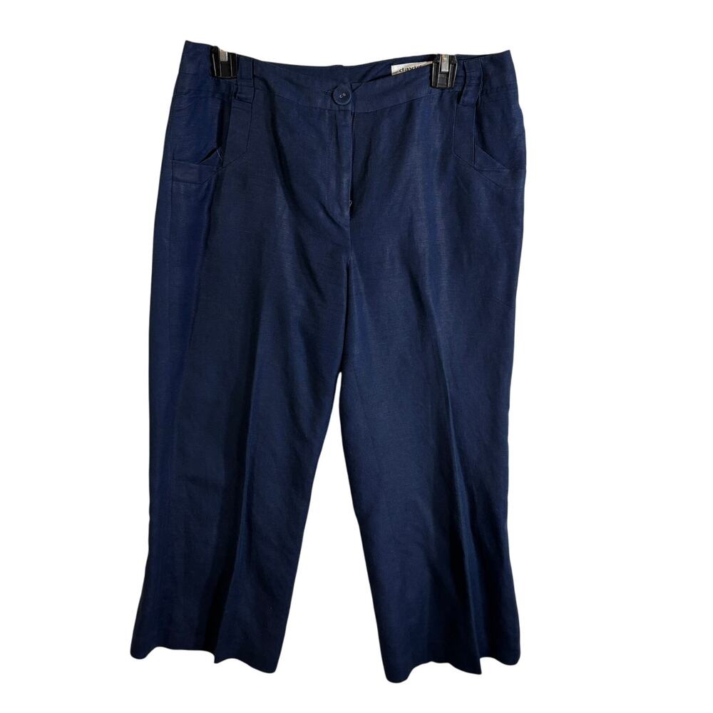 David N Navy Blue Linen Rayon Blend Crop Wide Leg Pant Size 8 Lined